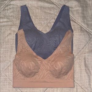2 Soma Enbliss Lace Bralettes Blue and Tan Duo